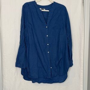 Old Navy Deep Blue Button-Down Tunic Shirt XL Linen Summer Beach Vacation